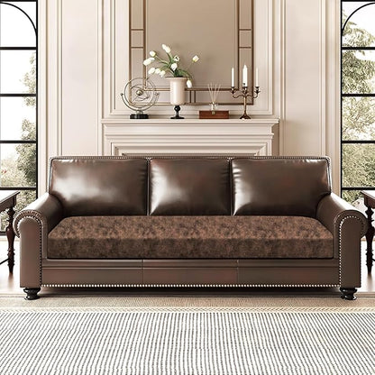 Leather Look Couch Cushion Covers Sofa Seat Slipcovers Sets Couches Furniture Protector for Sectional Armchair Loveseat Pets Kids Stretch Spandex Fabric (1 Cushion Sofa, Dark Brown)