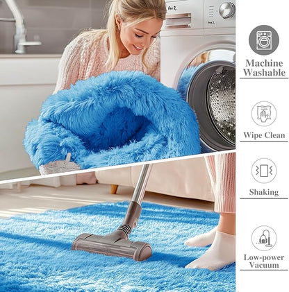 OLANLY 5x7 Machine Washable Large Area Rugs for Living Room, Bedroom, Soft Fluffy Shaggy Bedside Rug, Indoor Floor Carpet for Kids Girls and Boys, Dorms, Nursery, Home Decor Aesthetic, Bright Blue