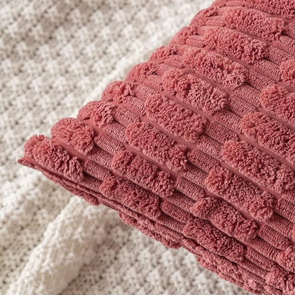 MIULEE Pack of 2 Corduroy Decorative Throw Pillow Covers 18x18 Inch Soft Boho Striped Pillow Covers Modern Farmhouse Home Decor for Sofa Living Room Couch Bed Cranberry Red