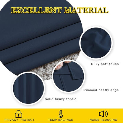 NICETOWN Navy Blue Kitchen Window Curtains 36 inches Long, Grommet Blackout Short Window Treatments Thermal Drapes for Bedroom, 2 Panels, W52 x L36
