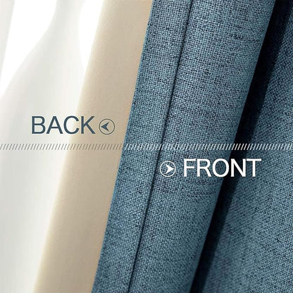 MIULEE Linen Texture Curtains for Bedroom Solid 100% Blackout Thermal Insulated Dusty Blue Curtains Grommet Room Darkening Drapes Luxury Decor for Living Room Nursery 52x54 Inch (2 Panels)