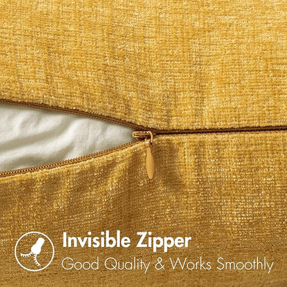 MIULEE Pack of 2 Mustard Yellow Throw Pillow Covers 12x20 Inch Soft Spring Chenille Lumbar Pillow Covers for Sofa Living Room Couch Solid Dyed Cases