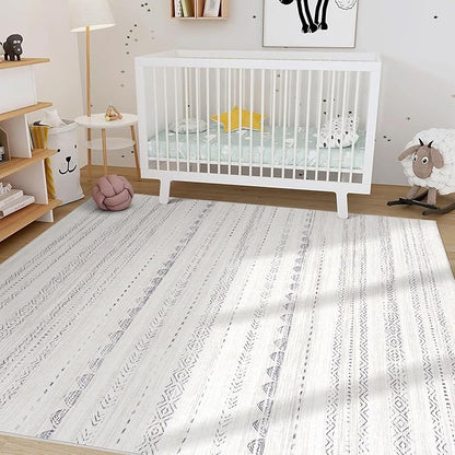 Nakagishi 10x13 Area Rugs Living Room: Washable Boho Large Neutral Soft Farmhouse Rug Stain Resistant Modern Moroccan Non-Slip Indoor Floor Carpet for Bedroom Nursery Kids Playroom Office- Gray