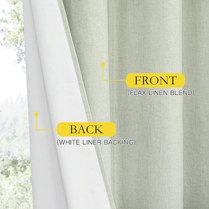 NICETOWN Sage Green High-End Thermal Flax Linen Curtains, 62" Wide Per Panel, Set of 2, Full Blackout Privacy Drapes 72" Long for Dining Room, Soundproof Window Treatment Panels for Hall Room