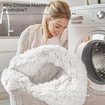OLANLY White Round Rugs for Bedroom - Machine Washable, 4 ft Circle Area Rugs for Living Room, Soft and Fluffy Shaggy Carpet for Teen Girls and Boys, Nursery Rooms, Dorms, Home Decor Aesthetic
