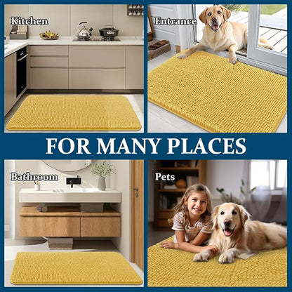 OLANLY Dog Door Mat for Muddy Paws 47x24, Absorbs Moisture and Dirt, Absorbent Non-Slip Washable Doormat, Quick Dry Chenille Mud Mat for Dogs, Entry Indoor Entryway Carpet for Inside Floor, Yellow