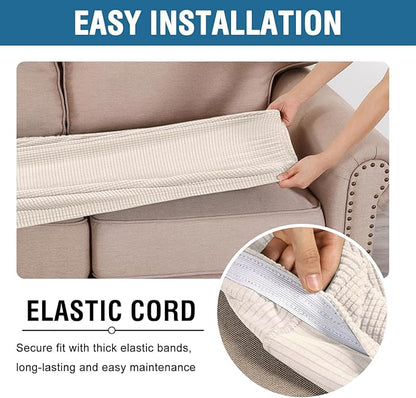 H.VERSAILTEX Super Stretch Individual Seat Cushion Covers - Sofa Couch Cushion Slipcover Sets - Thick Jacquard Textured Twill Fabric - Large (2 Piece, Ivory)