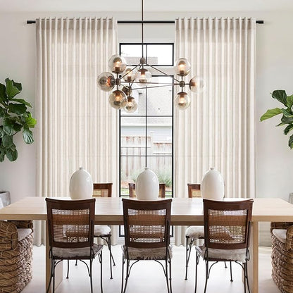 Beige Linen Textured Curtains 2 Panels Set 60 Inches Long for Living Room Bedroom Short Semi Sheer Light Filtering Back Tab Rod Pocket Drapes Half Privacy Protected Curtain for Farmhouse W52xL60