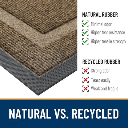 OLANLY Front Door Mat Indoor Outdoor Entrance, Waterproof All-Season, All-Weather Doormat, Sturdy Natural Rubber, Fade Resistant, Low Profile, Easy Clean Patio Porch Entryway Mat, 59x40, Brown