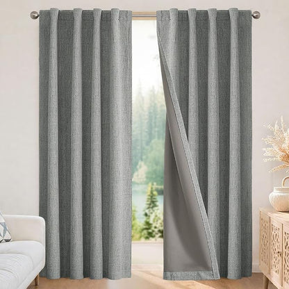 Joydeco Linen Blackout Curtains for Bedroom - 100% Light Blocking 1 Panels, Light Grey Drapes 70" W x 90" L, Thermal Insulated Room Darkening Curtains for Living Room, Rod Pocket & Back Tabs