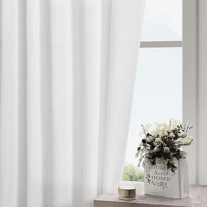 Nanspring White Linen Back Tab Rod Pocket Curtains for Small Short Windows 2 Panels Set Privacy Semi Sheer Linen Drapes Neutral Modern Farmhouse Window Curtain Rustic Curtain 52x50