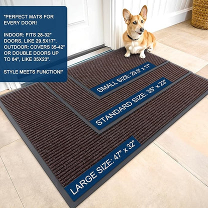 OLANLY Front Door Mat Indoor Outdoor Entrance, 2-Pack 47 x 32 Inch, Waterproof Heavy Duty Doormat, Fade Resistant, Low Profile, Easy Clean Patio Porch Welcome Floor Mats for Entry, Tan