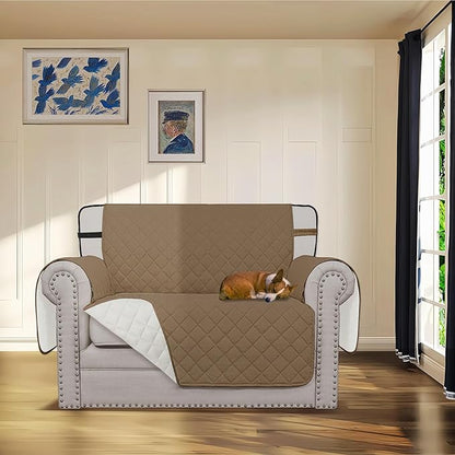 Easy-Going Reversible Chair Cover Washable Sofa Cover for Dogs Water Resistant Couch Slipcover Furniture Protector Cover with Adjustable Straps for Pets (Chair 30 in, Camel/Ivory)