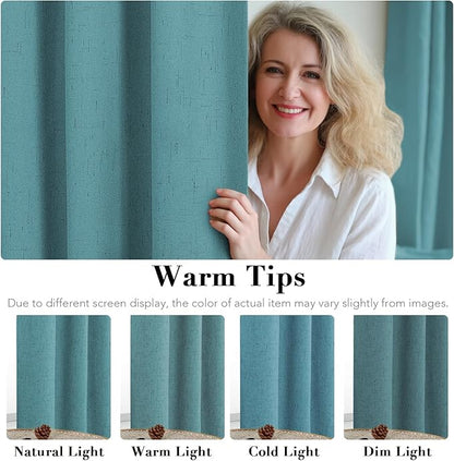 H.VERSAILTEX Primitive Linen Curtains 100% Blackout Curtain Drapes Burlap Fabric Curtains with White Thermal Insulated Liner, Grommet Top Drapes Living Room/Bedroom (2 Panels, 42 x 84 Inch, Teal)