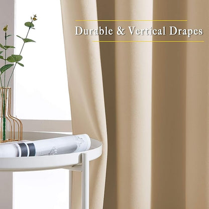 NICETOWN Bedroom Blackout Curtains and Drapes - Window Treatment Thermal Insulated Solid Grommet Blackout Draperies for Kitchen/Cafe (Biscotti Beige, Set of 2, 34 by 50 Inch)