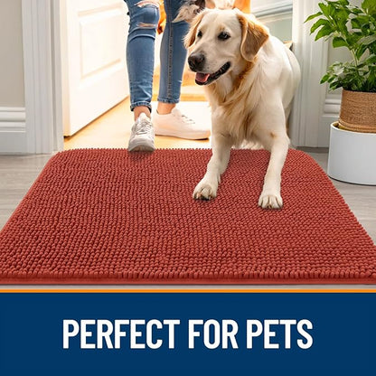OLANLY Dog Door Mat for Muddy Paws 59x32, Absorbs Moisture and Dirt, Absorbent Non-Slip Washable Doormat, Quick Dry Chenille Mud Mat for Dogs, Entry Indoor Entryway Carpet for Inside Floor, Maple Red