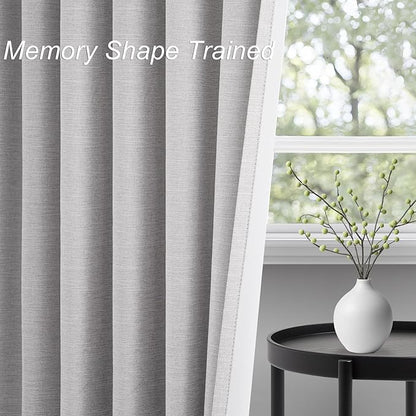 Linen Blackout Curtains & Drapes 92 Inches Long 2 Panels Set for Sliding Glass Doors Modern Pleated Linen Blend Heavy Floor to Ceiling Large Window Drapes 70 Inch Extra Wide(70"Wx92"Lx 2 Grey)