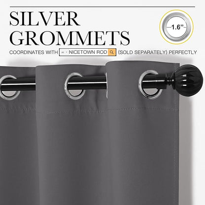 NICETOWN Bedroom Blackout Curtains Panels - Triple Weave Energy Saving Thermal Insulated Solid Grommet Blackout Draperies for Patio (1 Pair, 55 inches by 96 Inch, Grey)