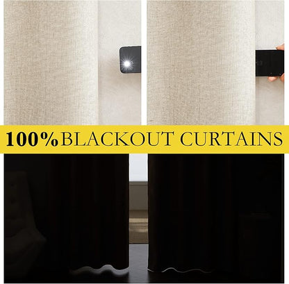 NICETOWN Beige Living Room Completely Shaded Linen Draperies, 2 Pieces, W62 x L72, Privacy Protection & Noise Reducing Ring Top Drapes, White Lined Insulated Window Treatment Curtain Panels