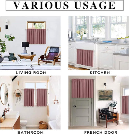 RYB HOME Half Curtain Tiers 36 inch Length, Rod Pocket Summer Heat Blocking Thermal Insulated Short Blackout Curtains for Small Window, Width 34 by Length 36, Dusty Rose, 2 Panels