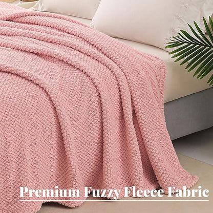 Whale Flotilla Twin Size Fuzzy Fleece Blanket for Bed, 60x80 Inch Fluffy Warm Soft Jacquard Blankets for All Season, Lightweight and Cozy, Pink