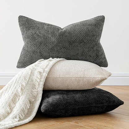 MIULEE Pack of 2 Euro Sham Pillow Covers 24x24 Inch Neutral Beige Modern Boho Accent Decorative Throw Pillow Covers Soft Chenille Farmhouse Cushion Covers for Home Decor Couch Bed Sofa Living Room