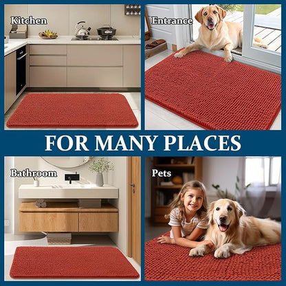 OLANLY Dog Door Mat for Muddy Paws 59x32, Absorbs Moisture and Dirt, Absorbent Non-Slip Washable Doormat, Quick Dry Chenille Mud Mat for Dogs, Entry Indoor Entryway Carpet for Inside Floor, Maple Red