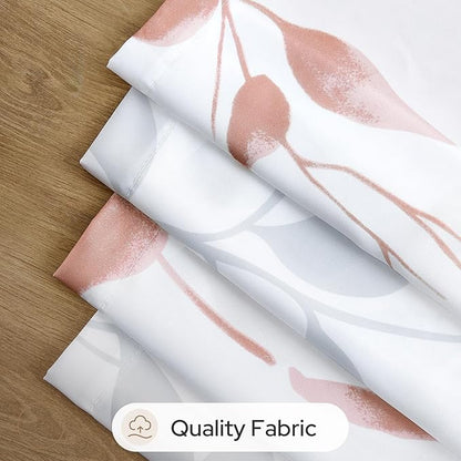 HOMEIDEAS Non-See-Through Pink and White Privacy Sheer Curtains 52 X 84 Inch Length 2 Panels, Leaf Floral Printed Light Filtering Semi Sheer Window Curtains Drapes for Bedroom Living Room
