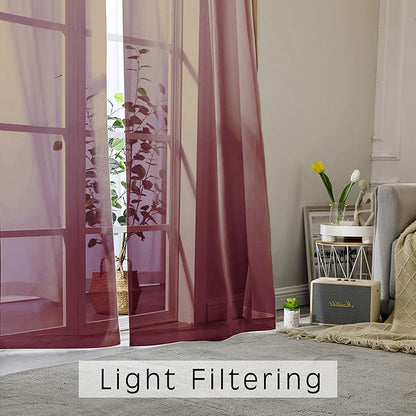 OWENIE Burgundy Red Sheer Curtains 72 Inches Long 2 Panels Set, Transparent Voile Sheer Curtain Rod Pocket Gauze Drapes for Living Room Bedroom Window Sliding Glass Door Treatment, Each 42 x 72 Inch