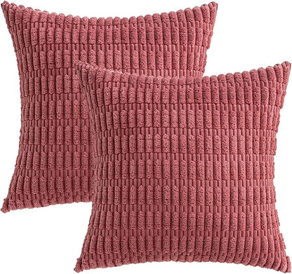 MIULEE Pack of 2 Corduroy Decorative Throw Pillow Covers 18x18 Inch Soft Boho Striped Pillow Covers Modern Farmhouse Home Decor for Sofa Living Room Couch Bed Cranberry Red