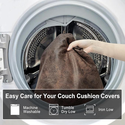 Leather Look Couch Cushion Covers Sofa Seat Slipcovers Sets Couches Furniture Protector for Sectional Armchair Loveseat Pets Kids Stretch Spandex Fabric (2 Cushion Sofa, Dark Brown)