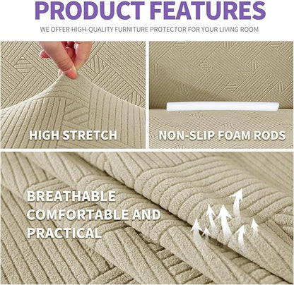 ZNSAYOTX Super Stretch Chair Slipcover (30"-47"), New Striped Sofa Chair Covers for Living Room, Dogs Pet Friendly Anti-Slip Chair Protector Spandex Armchair Slipcovers (Khaki, Chair)