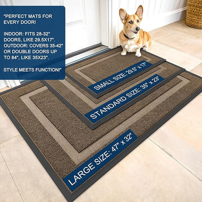 OLANLY Front Door Mat Indoor Outdoor Entrance, Waterproof All-Season, All-Weather Doormat, Sturdy Natural Rubber, Fade Resistant, Low Profile, Easy Clean Patio Porch Entryway Mat, 71x34, Brown
