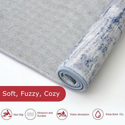 KOZYFLY Round Area Rugs 6Ft Modern Abstract Ombre Circle Rug for Bedroom, Washable Rug Non-Slip Soft Striped Living Room Area Rug, Print Grey-Blue Carpet for Laundry Nursery