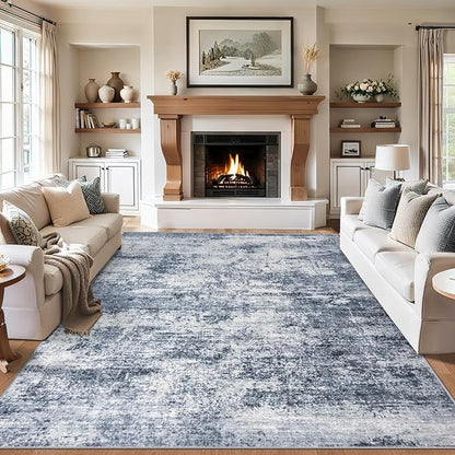 6x9 Area Rugs for Living Room - Washable Rug Modern Abstract Soft Large Neutral Non-Slip Carpet Indoor Floor Thin Carpets for Bedroom Dining Room Farmhouse Nursery Home Office Grey Blue