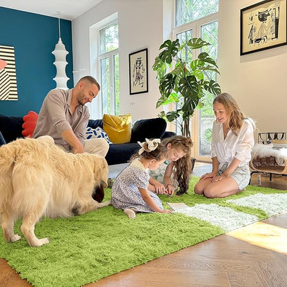 OLANLY Area Rugs for Living Room Bedroom, Machine Washable 4x5.9 ft Soft Fluffy Shaggy Bedside Rug, Indoor Floor Carpet for Kids Girls and Boys, Dorms, Nursery Rooms, Home Decor Aesthetic, Grass Green