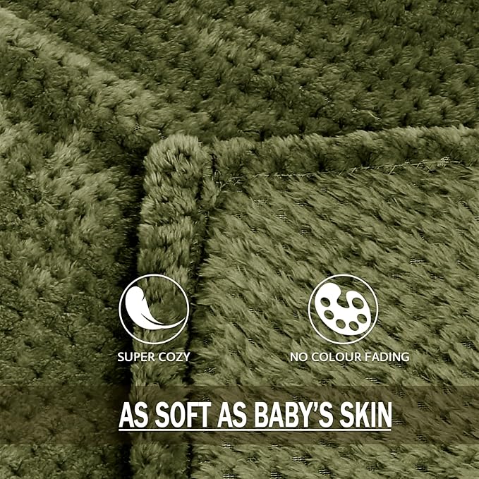 Exclusivo Mezcla Fleece Bed Blanket Queen Size, Super Soft and Warm Blankets for Couch, Sofa and Bed Waffle Textured, Cozy, Fuzzy and Lightweight (Olive Green, 90x90 Inches)