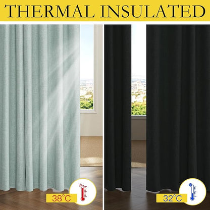 NICETOWN 100% Absolutely Blackout Linen Curtains with Thermal Insulated Liner, Seafoam Green, 42" Wide, 72" Length Energy Saving Curtains for Classroom 2 Panels Set, Vertical Blinds