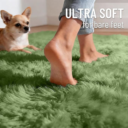 OLANLY Area Rugs for Living Room Bedroom, Machine Washable 4x5.9 ft Soft Fluffy Shaggy Bedside Rug, Indoor Floor Carpet for Kids Girls and Boys, Dorms, Nursery Rooms, Home Decor Aesthetic, Green