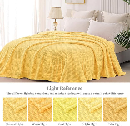 Whale Flotilla King Size Fuzzy Fleece Blanket for Bed, 90x104 Inch Fluffy Warm Soft Jacquard Blankets for All Season, Lightweight and Cozy, Yellow