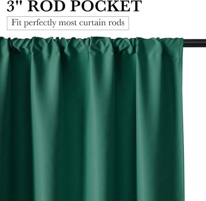 RYB HOME Bedroom Blackout Curtains 72 inches Long, 100% Blackout Thermal Insulated Noise Reducing Curtains for Living Room Nursury, 34 inches Wide by 72 inches Long, Dark Green