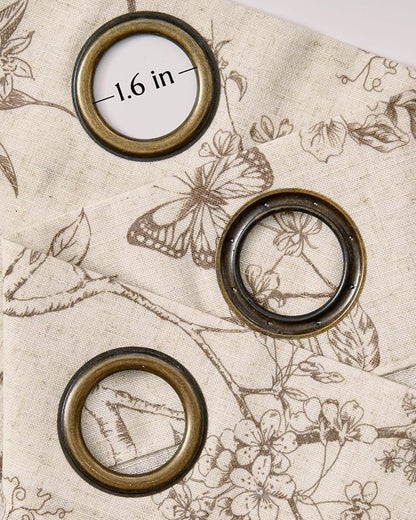 jinchan Floral Linen Curtains for Living Room 84 Inch Length Butterfly Curtain Taupe Floral Curtains French Country Farmhouse Curtain Flower Patterned Drapes Window Treatment Set 2 Panels