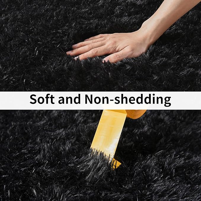 Soft Runner Rugs for Bedroom Hallways, 2x5 Black Fluffy Shag Throw Area Rug Non Slip for Bedside Dorm, Long Shaggy Furry Carpet for Nursery Living Room