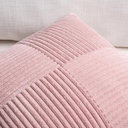 Fancy Homi 2 Packs Blush Pink Euro Decorative Throw Pillow Covers 28x28 Inch for Couch Bed Sofa, Farmhouse Boho Home Decor, Soft Corss Corduroy Patchwork Textured Square Cushion Case 71x71 cm