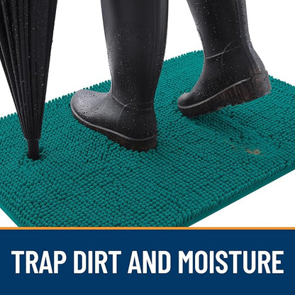 OLANLY Dog Door Mat for Muddy Paws 45x27, Absorbs Moisture and Dirt, Absorbent Non-Slip Washable Doormat, Quick Dry Chenille Mud Mat for Dogs, Entry Indoor Entryway Carpet for Inside Floor, Lake Blue