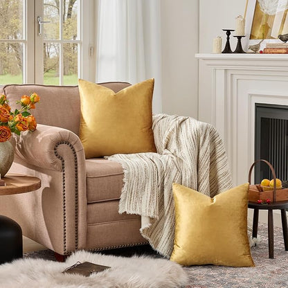 GIGIZAZA Golden Throw Pillow Covers 20x20 Decorative Velvet Cushion Covers Pack of 2 Pillowcase for Sofa
