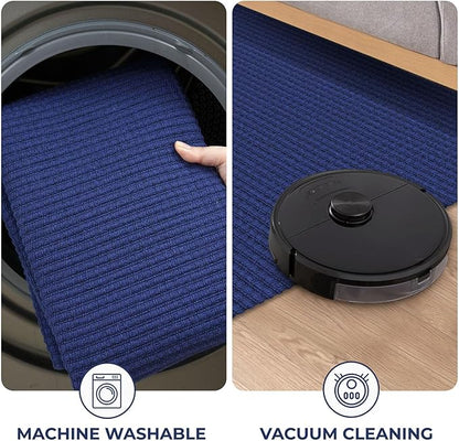 KOZYFLY Rugs for Entryway 3x5 ft Washable Area Rug Non Slip Rubber Backed Entry Rug Woven Indoor Door Mat Cotton Kitchen Rugs Floor Carpet for Entryway, Foyer, Backdoor, Royal Blue/Navy