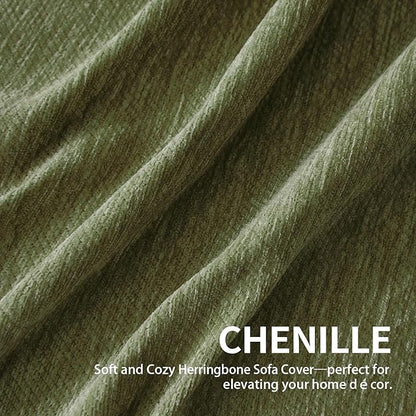 Couch Cover for Dogs, Boho Sofa Covers for 3 Cushion Couch, Chenille Sofa Slipcover for Pets Washable, L-Shape Sectional Couch Cover Soft Throw Blankets with Tassels(91x118,Green)