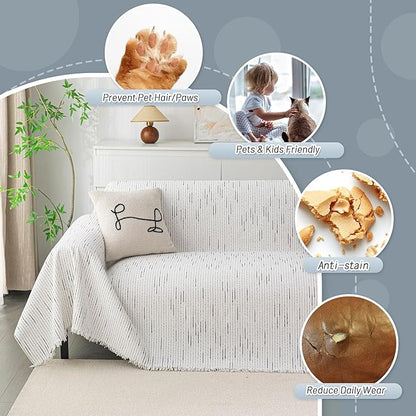 MYSKY HOME Couch Covers for 3 Cushion Couch Sofa, Sectional Couch Cover L Shape Chenille Couch Cushion Covers for Pets, Furniture Protector Cover for Dogs, Kids, 91"X150", White