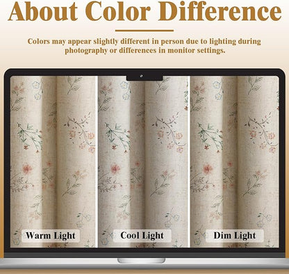 Boho Floral 100% Blackout Curtains 72 Inch Length 2 Panels Set, Linen Texture Farmhouse Curtains Beige Tassel for Living Room Bedroom Vintage Rustic Patterned Printed Western Rod Pocket